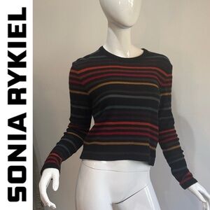 Vintage Sonia Rykiel Rainbow Stripe Wool Angora Cropped Crew Neck Sweater